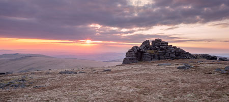 Deep pink sunset from Great Mis Tor, Dartmoor